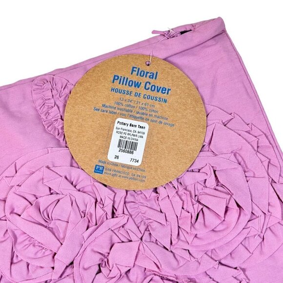 Pottery Barn PBTeen Lumbar Pillow Cover 2PCs Set Lilac Pink Roses Floral Ruffles - Picture 3 of 8